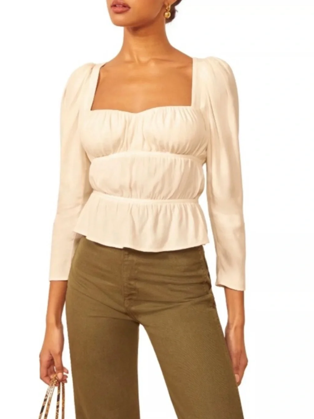 Reformation Cream Square-Neck Peplum Blouse